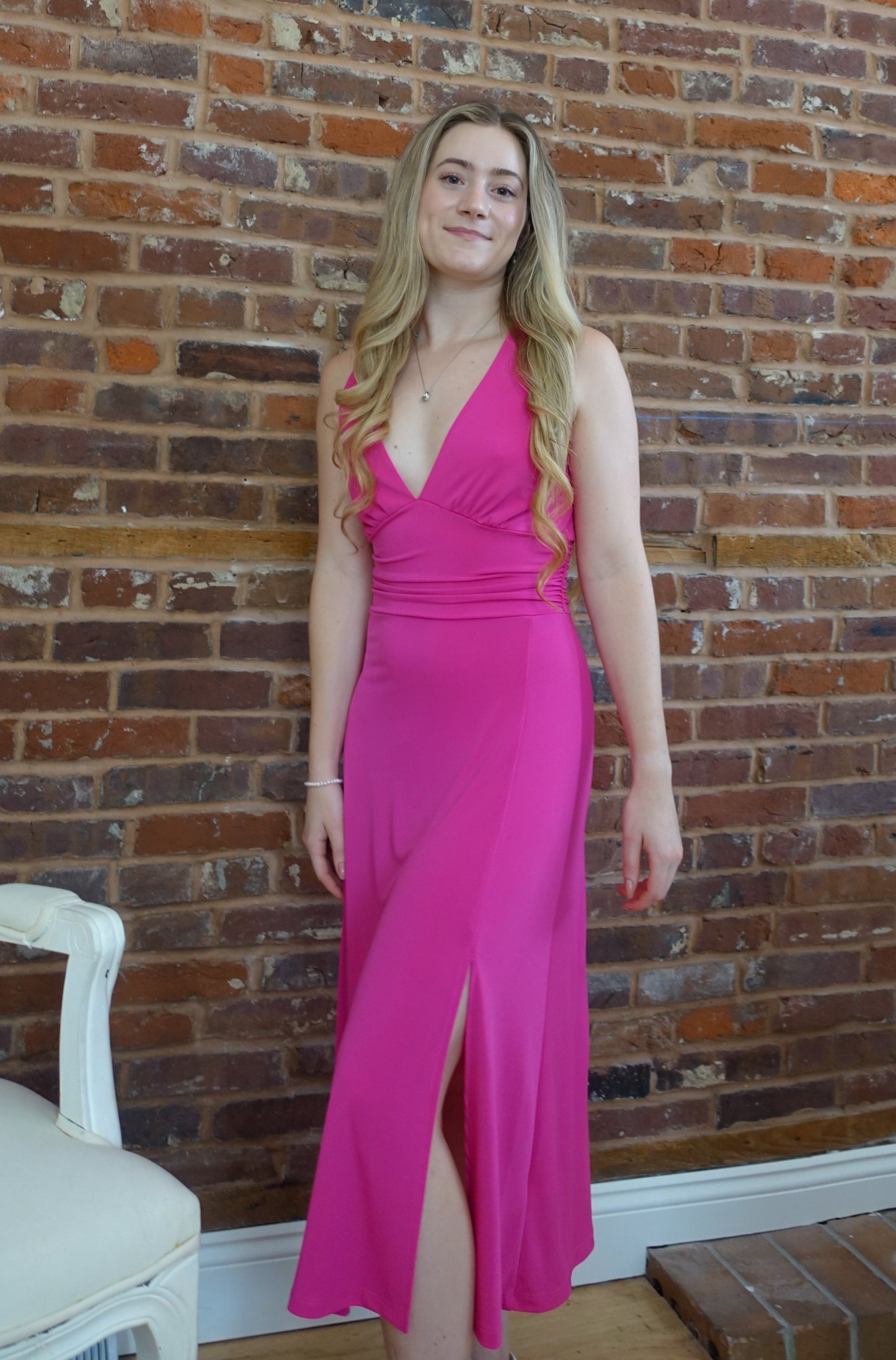 Fuchsia Deep V Midi Dress