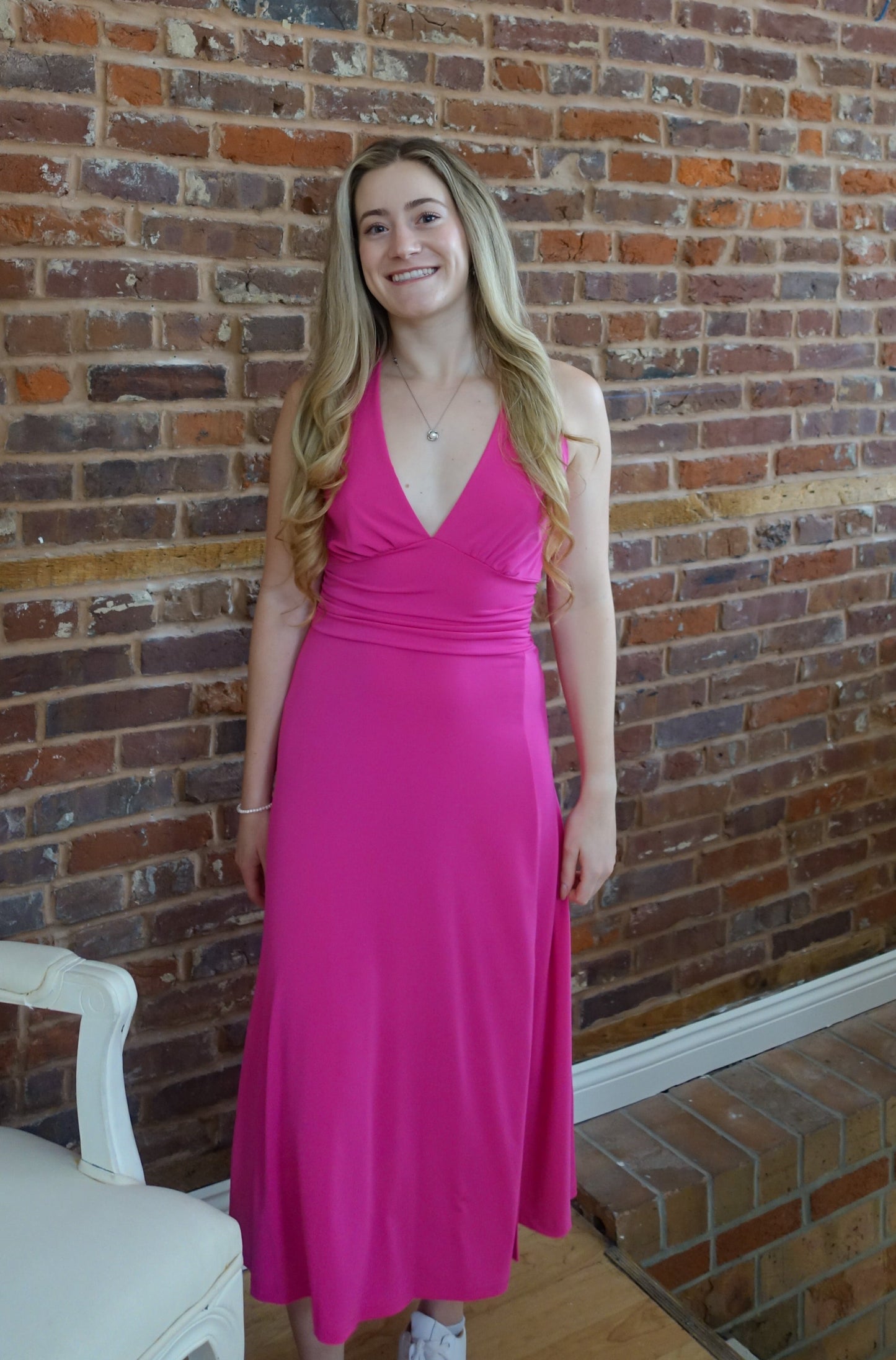 Fuchsia Deep V Midi Dress