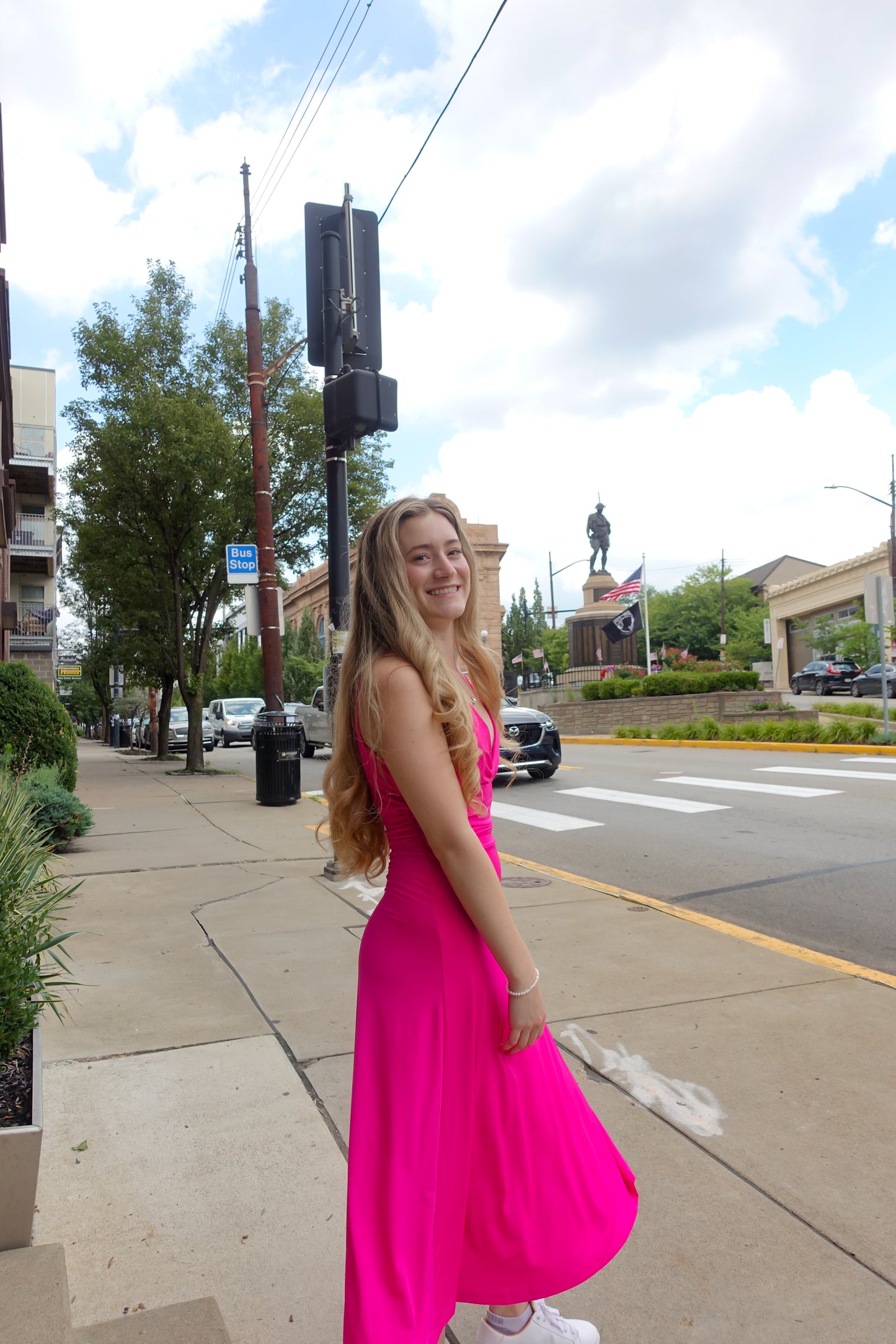 Fuchsia Deep V Midi Dress