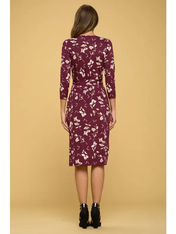 Burgundy Floral Wrap Dress