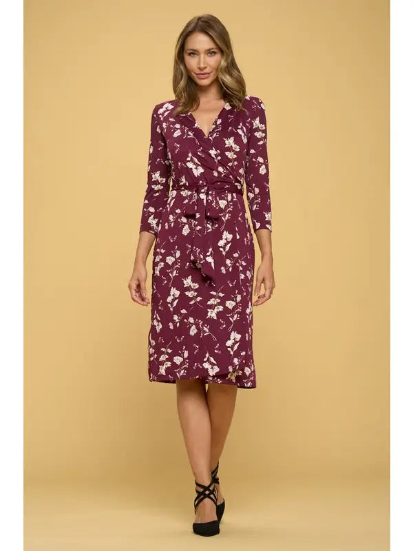 burgundy floral wrap dress Joyfolie Women's Beri Dress in Burgundy Floral, Extra Small