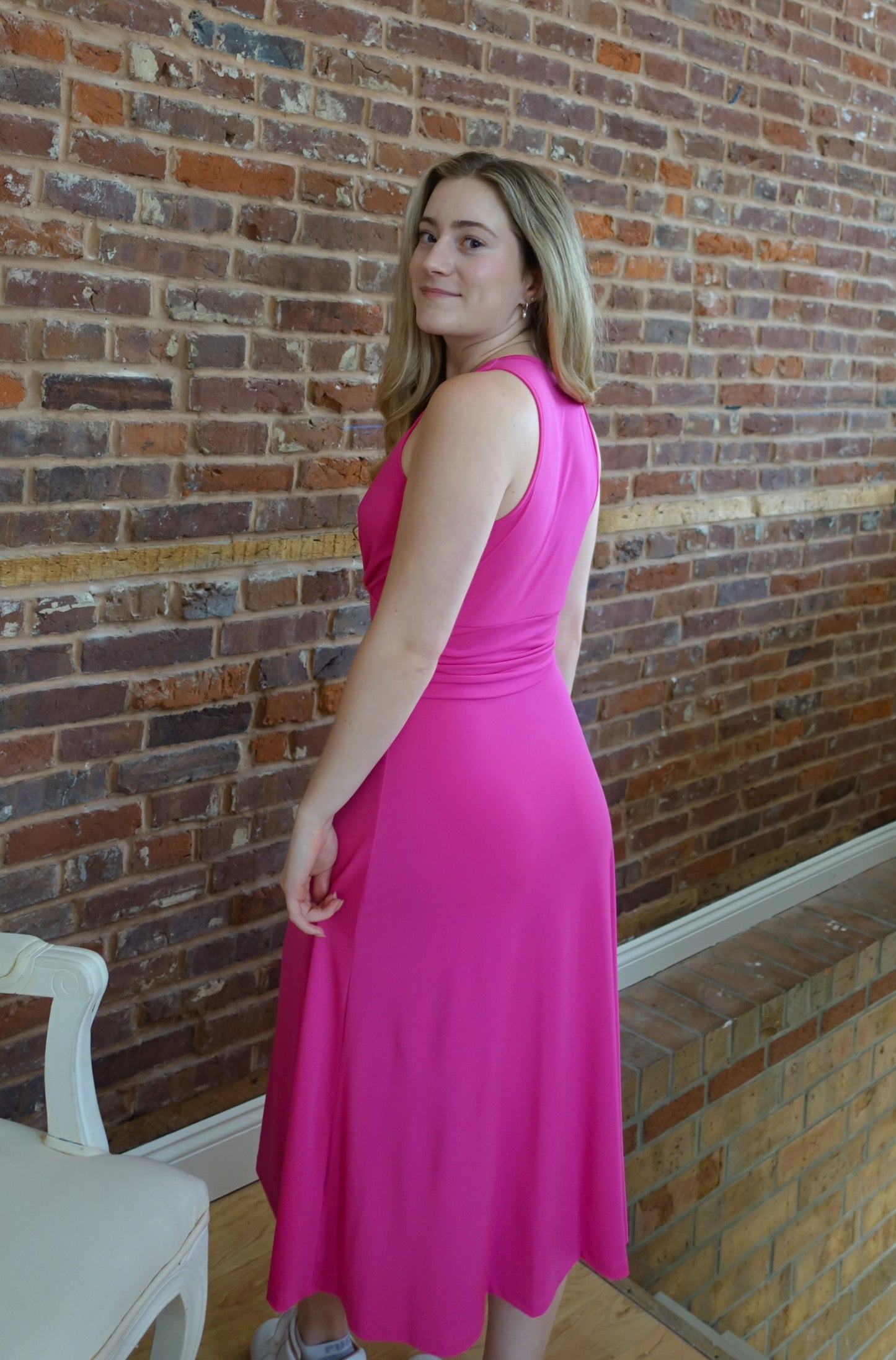 Fuchsia Deep V Midi Dress