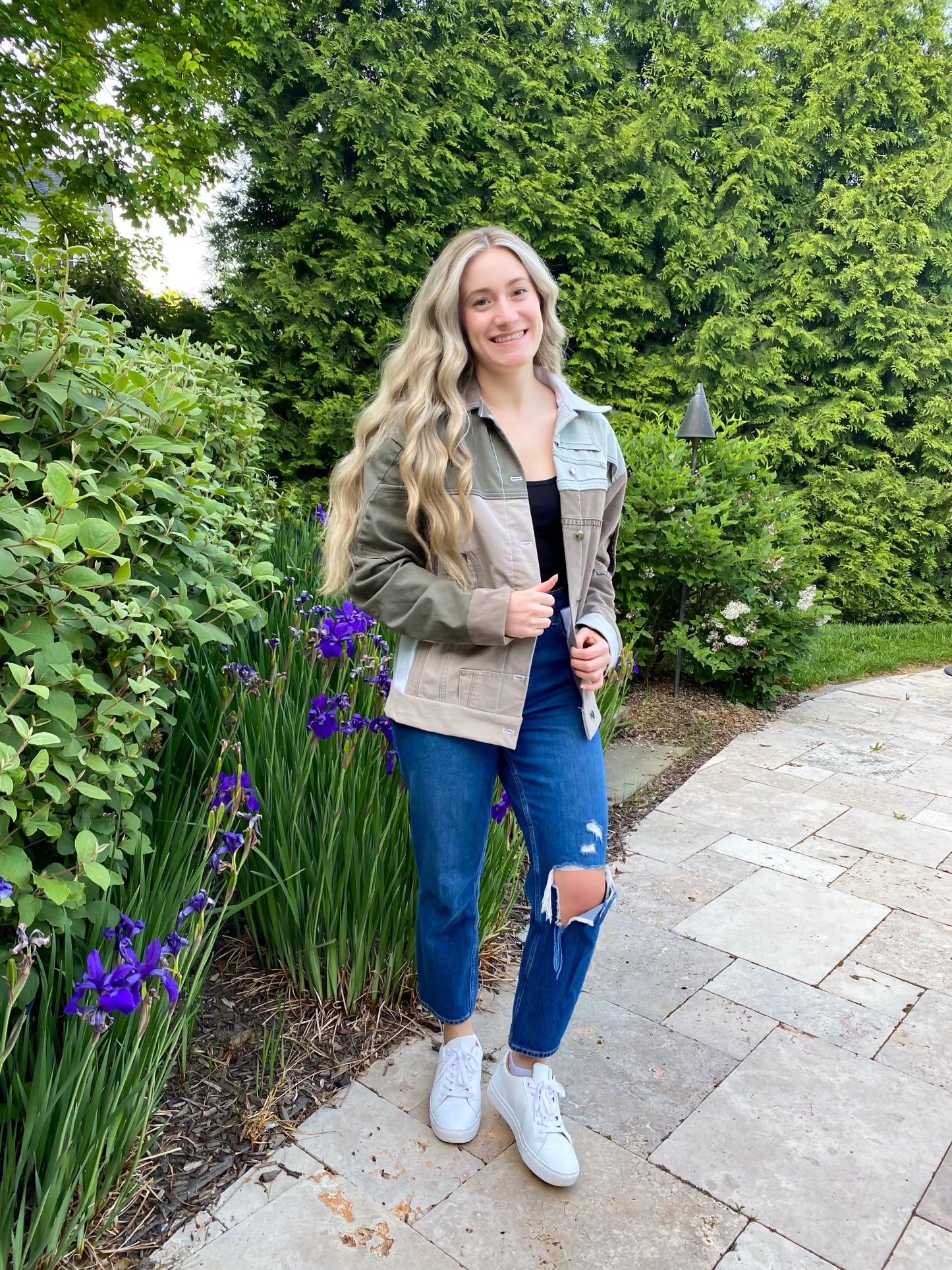 Green Patchwork Denim Jacket