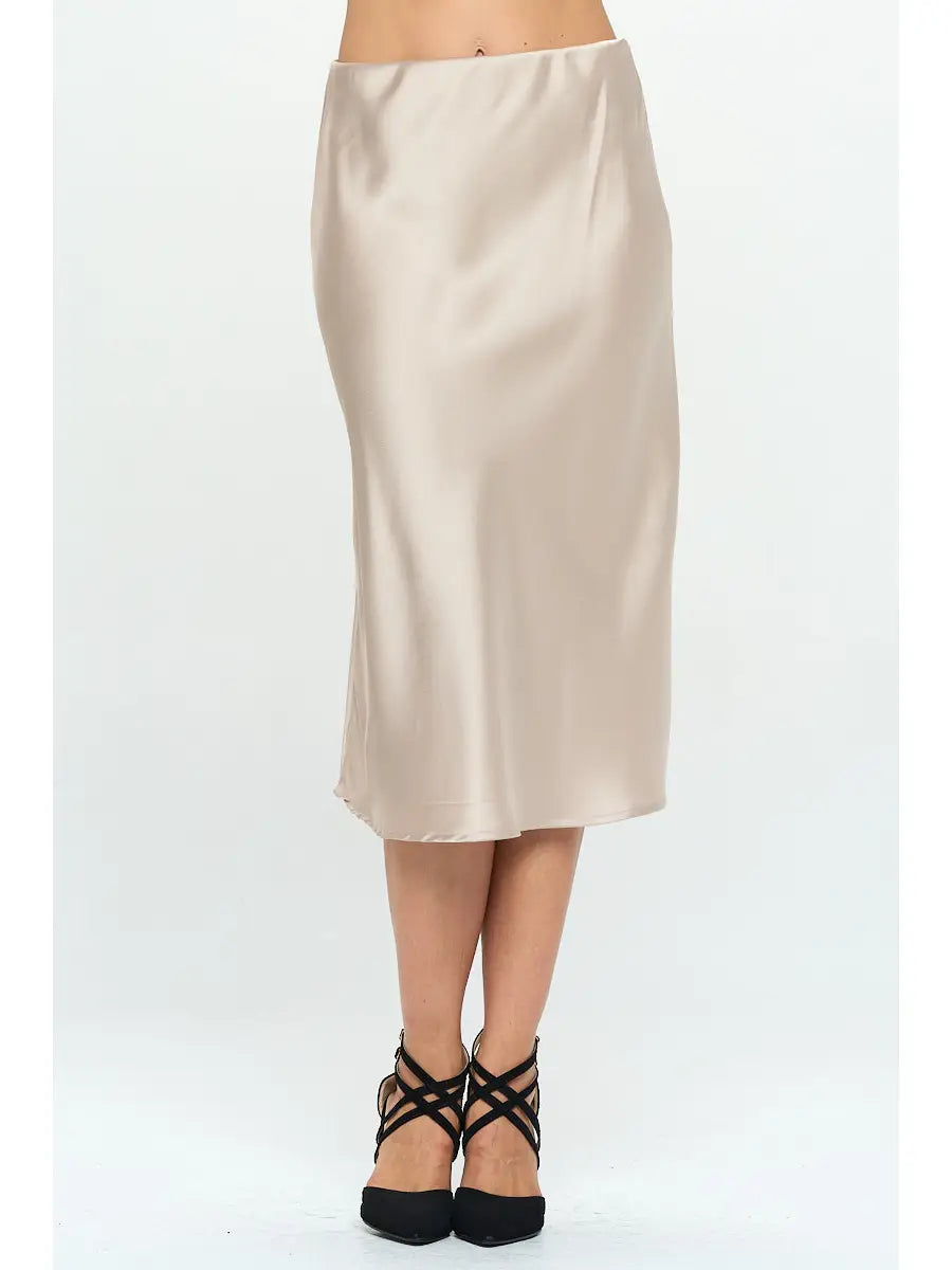Beige Satin Midi Skirt
