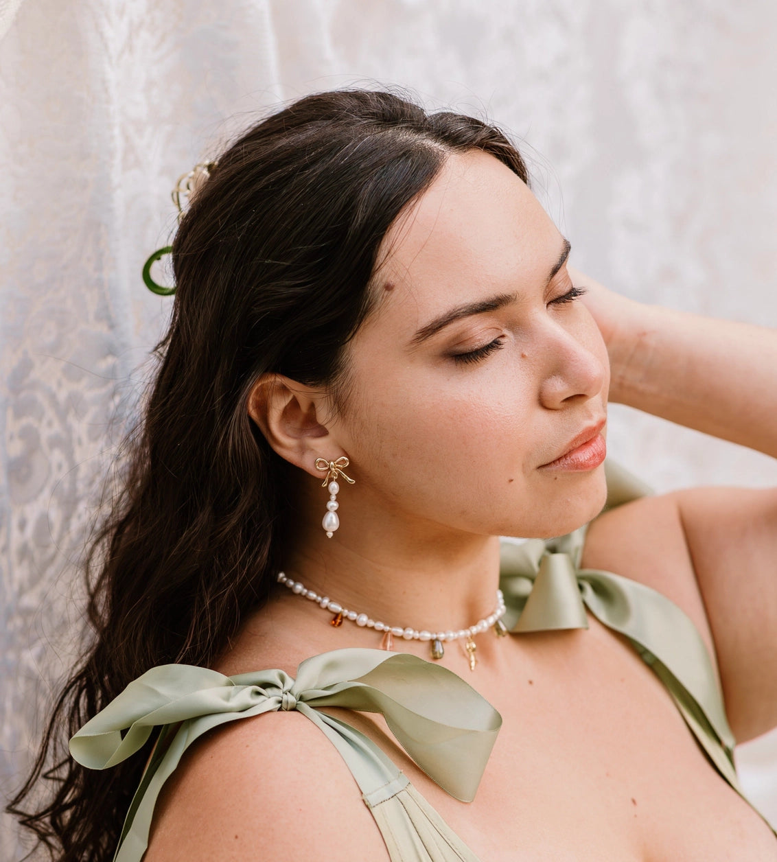 Pearl Drop Bow Earrings