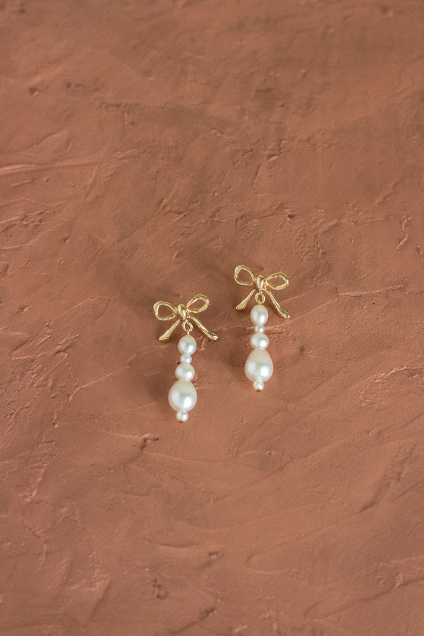 Pearl Drop Bow Earrings