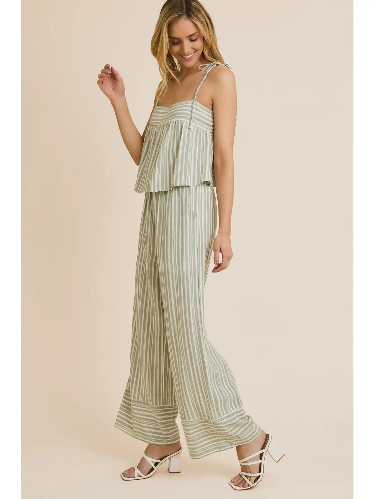 Sage Striped Jumpsuit