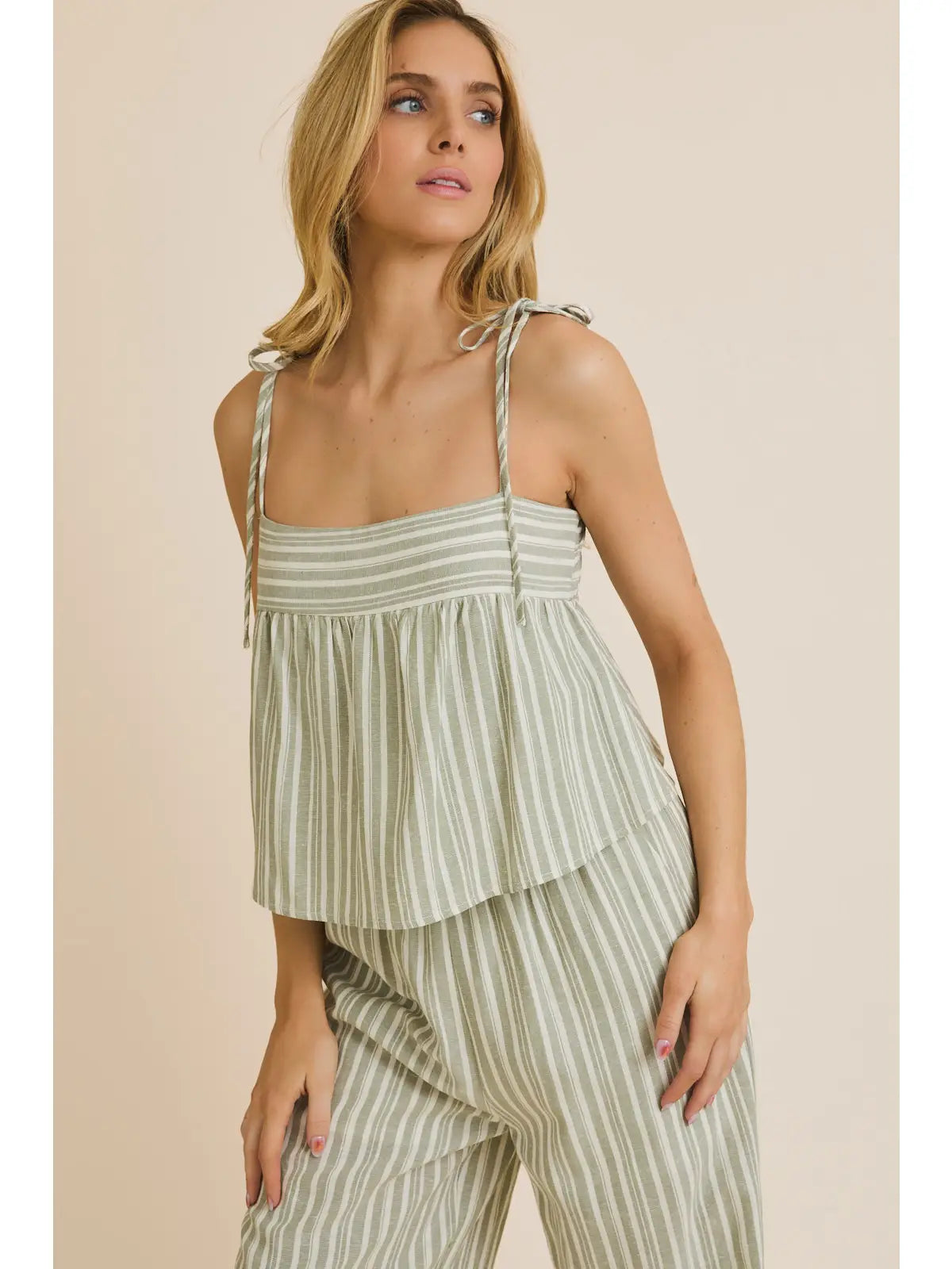 Sage Striped Jumpsuit