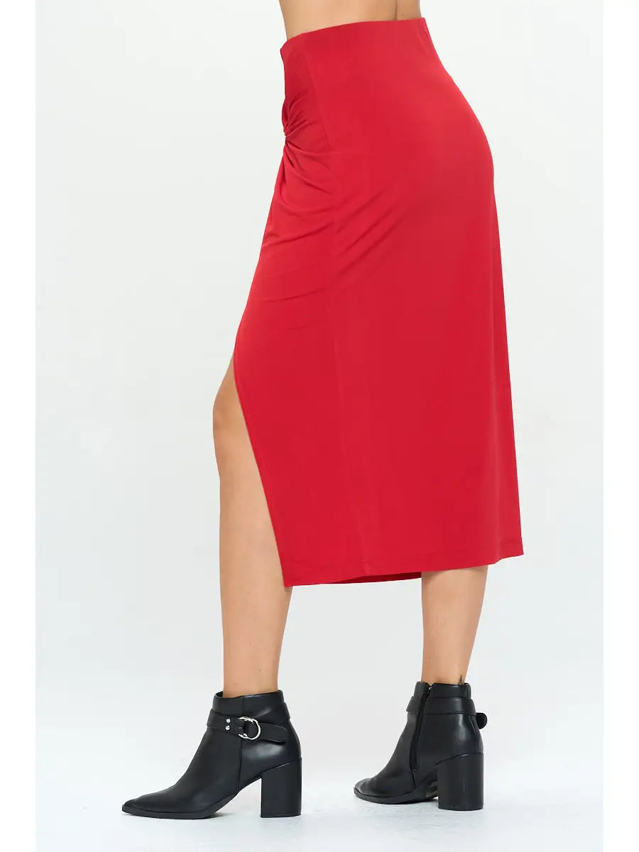 Red Midi Front Knot Skirt