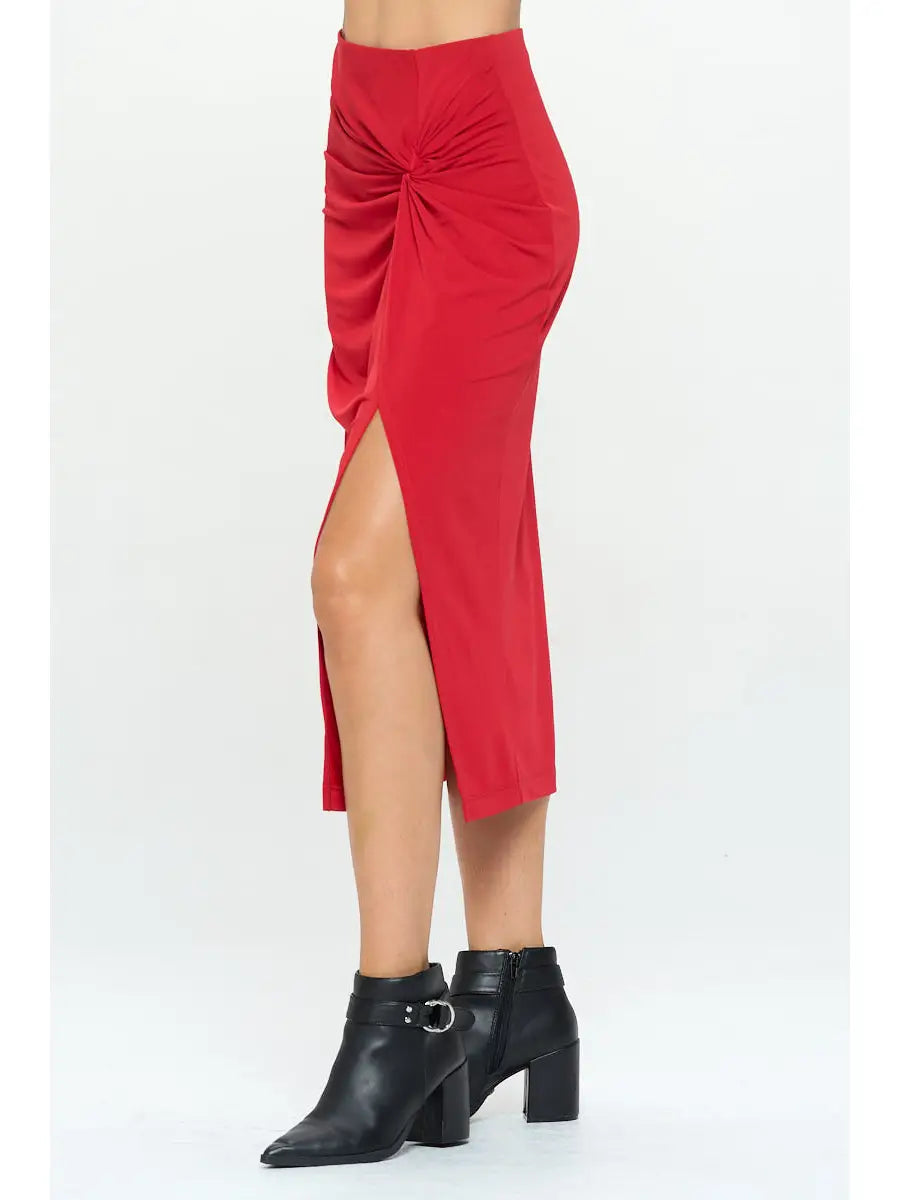 Red Midi Front Knot Skirt