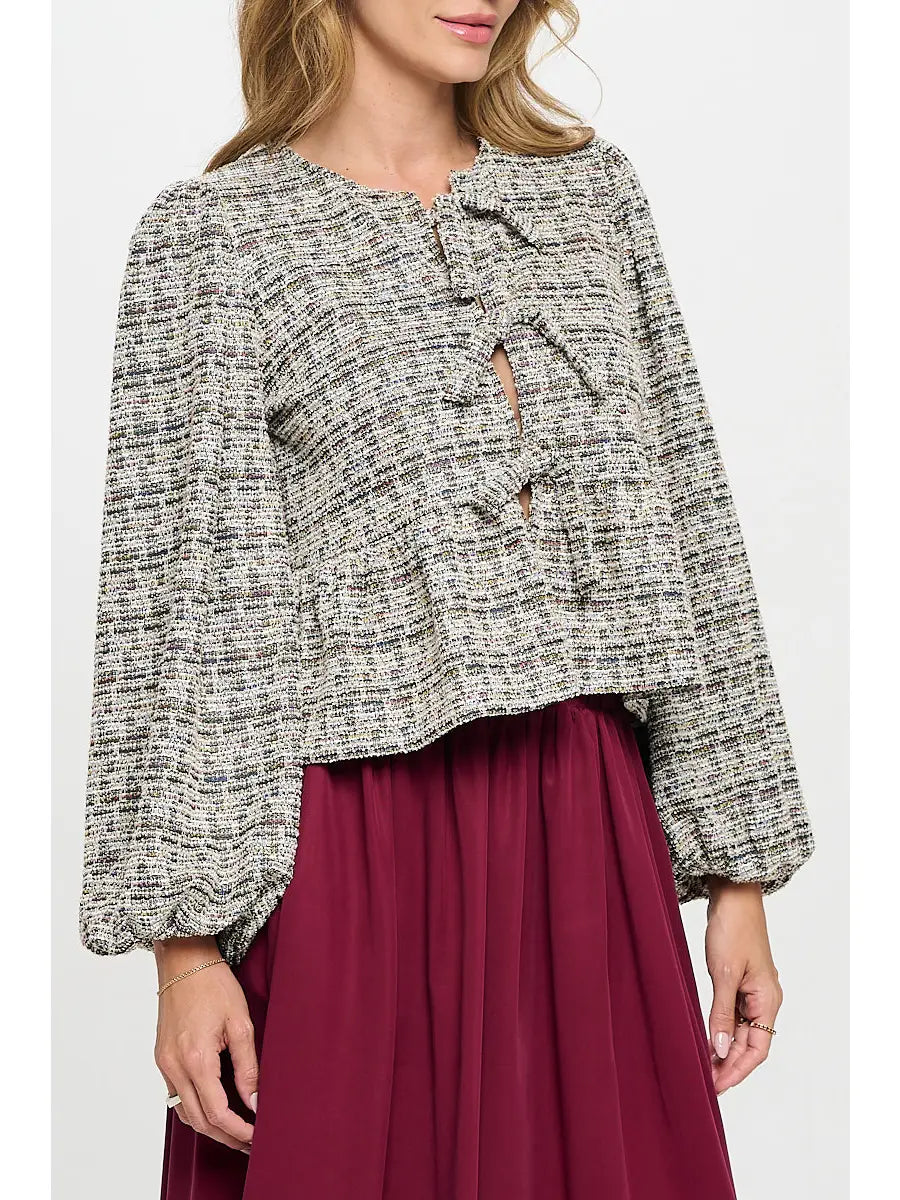 Tie Front Textured Knit Top