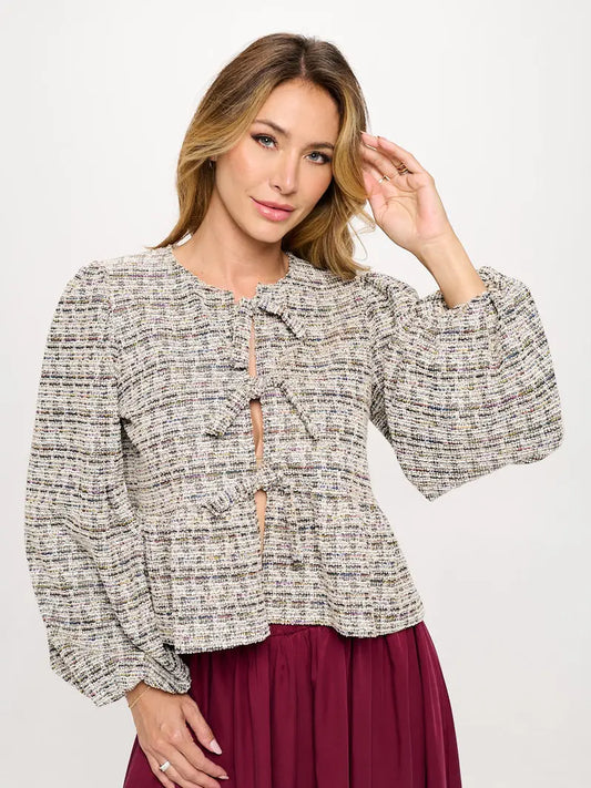 Tie Front Textured Knit Top