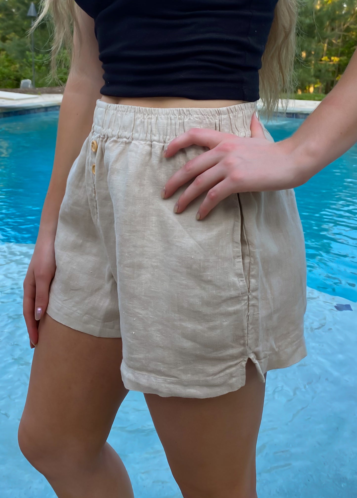 Linen Button Lounge Short