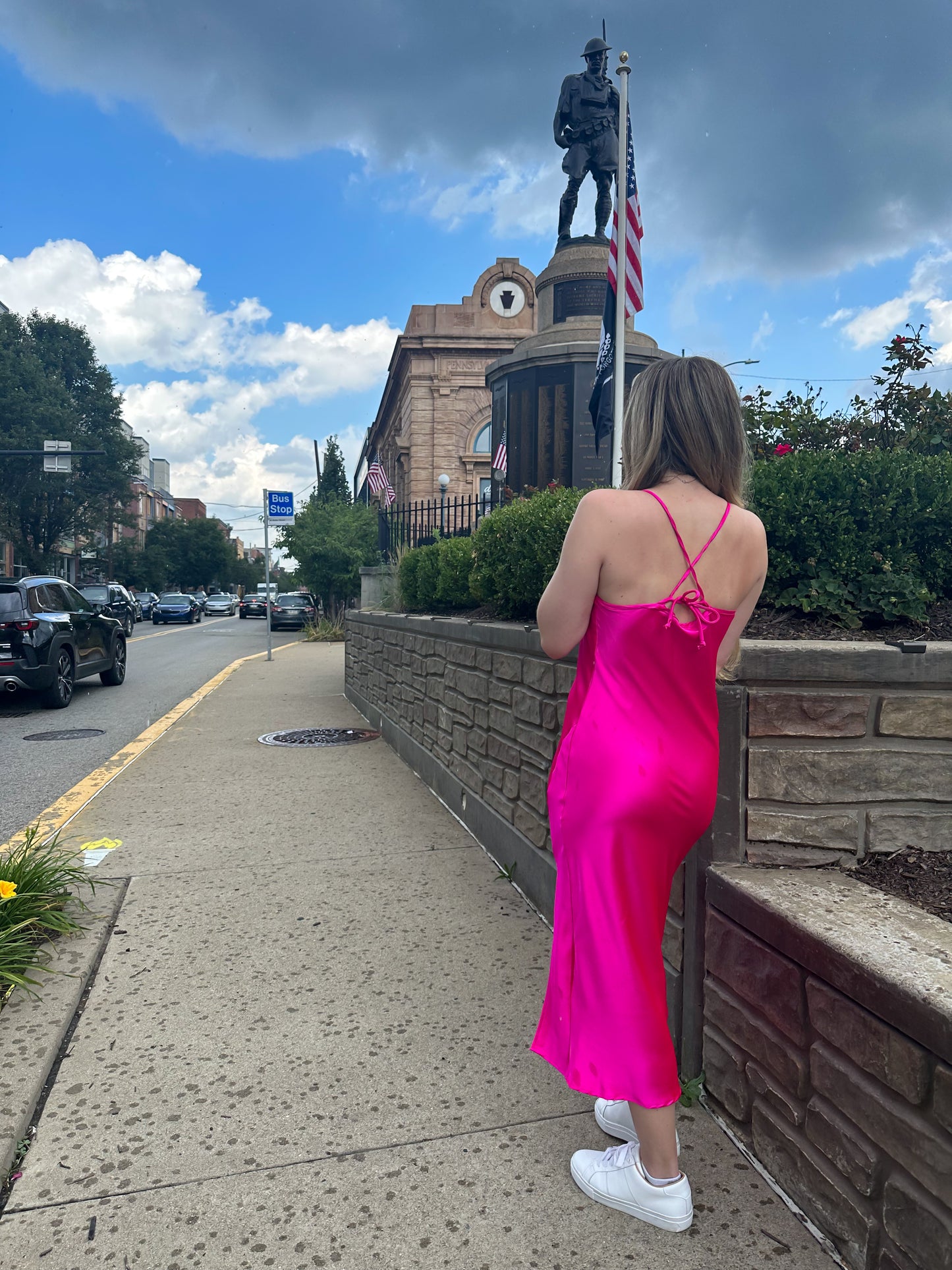 Fuchsia Satin Slip Dress