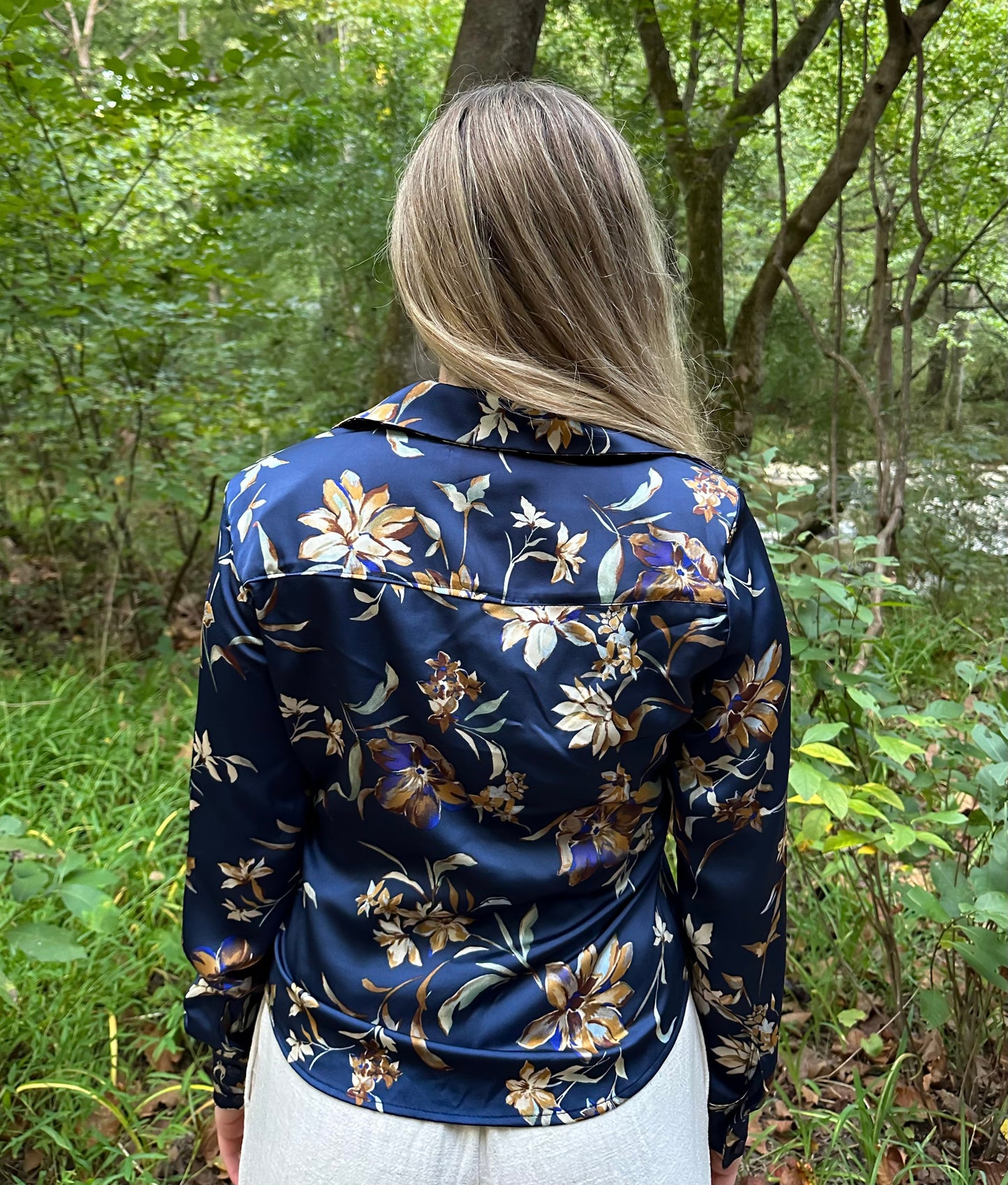 Navy Floral Collared Top