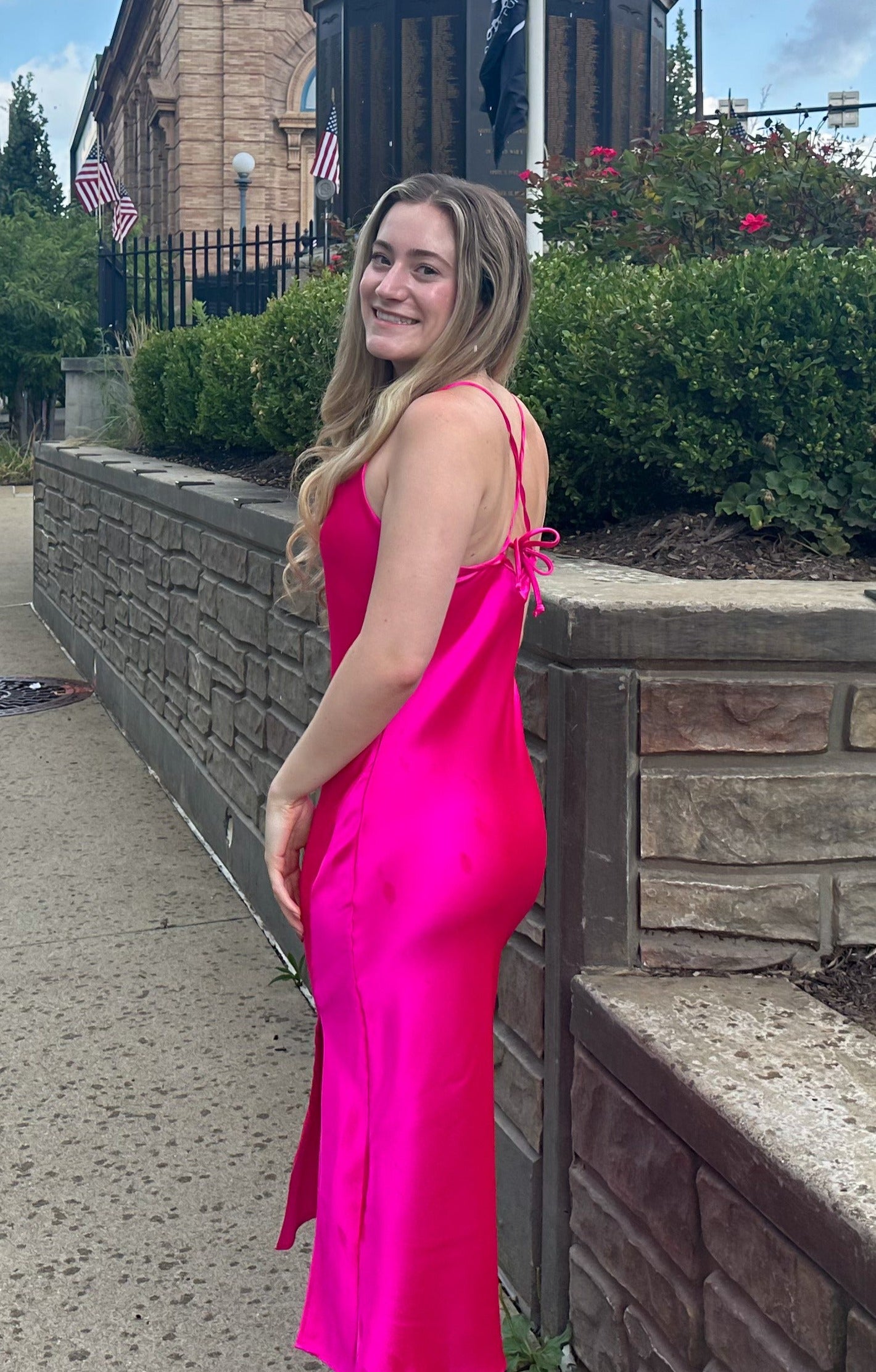 Fuchsia Satin Slip Dress