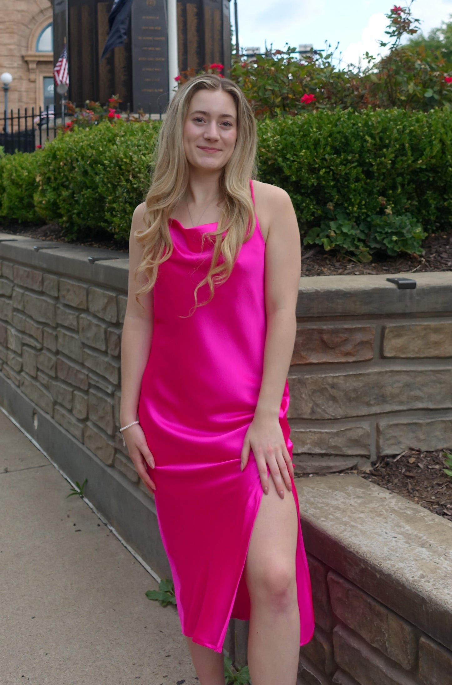 Fuchsia Satin Slip Dress