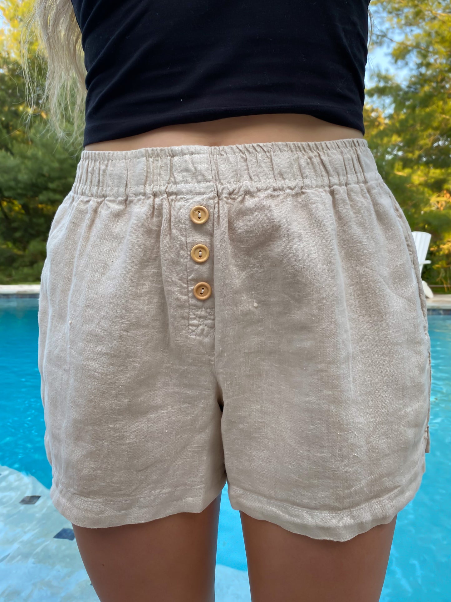 Linen Button Lounge Short