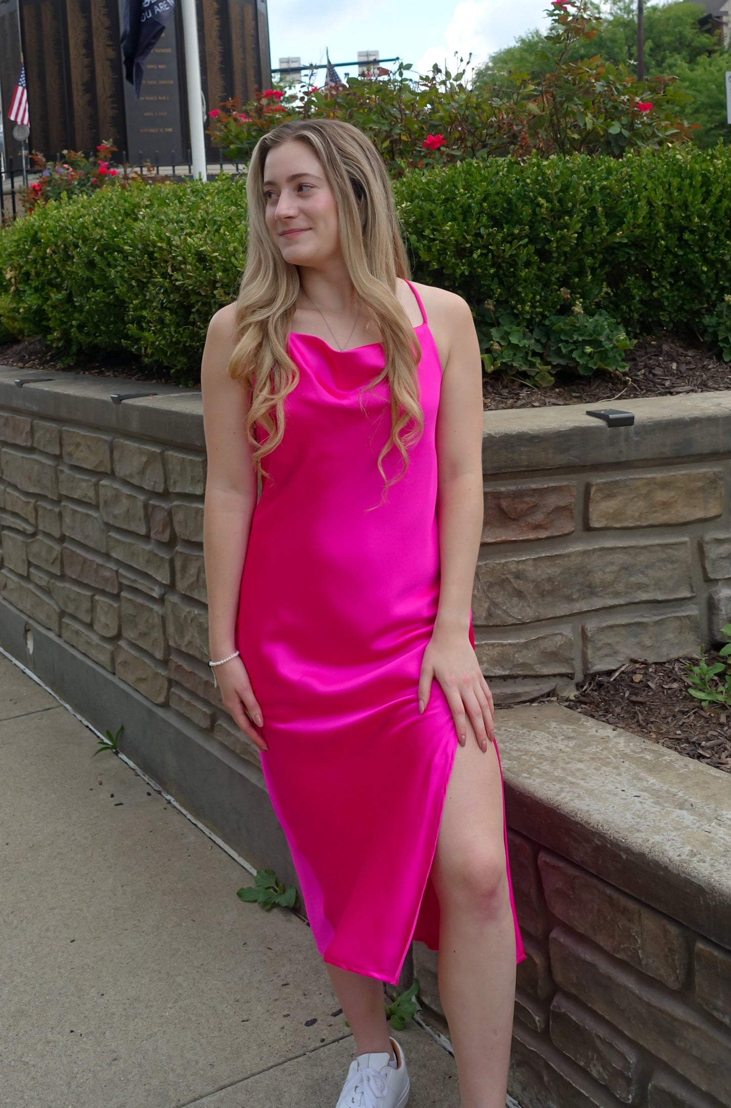 Fuchsia Satin Slip Dress