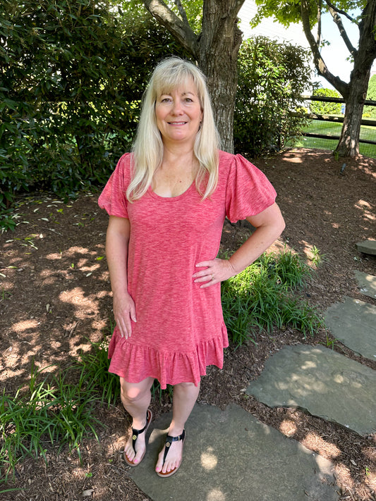 Red Puff Sleeve Mini Dress