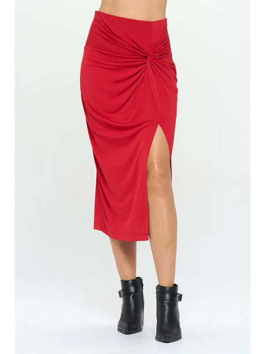 Red Midi Front Knot Skirt