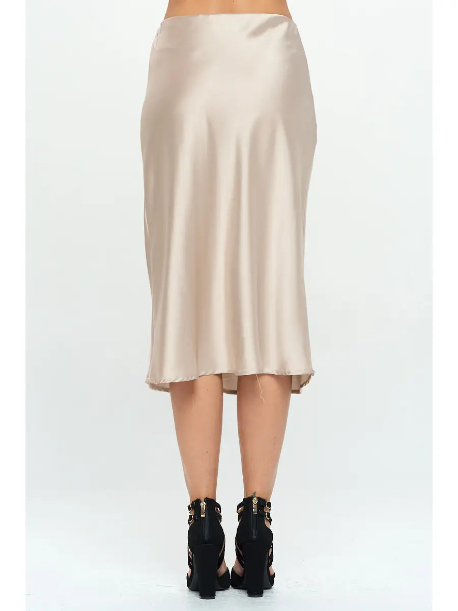 Beige Satin Midi Skirt