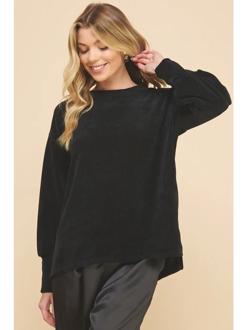 Black Chenille Crewneck Sweater