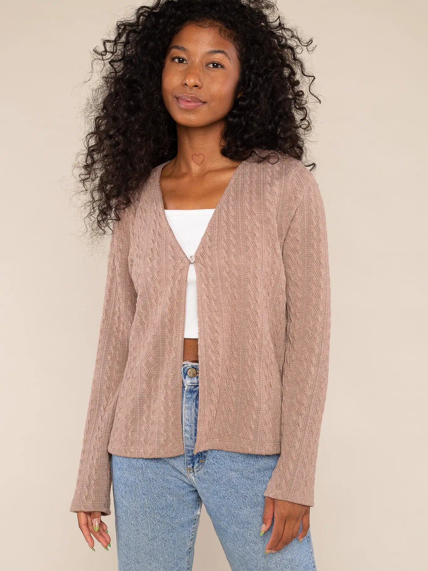 One-Button Cable Knit Cardigan